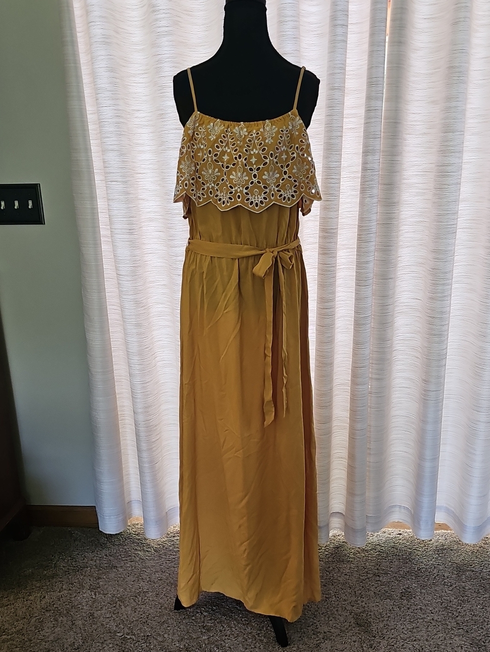 Maurices Mustard Lace Maxi Dress